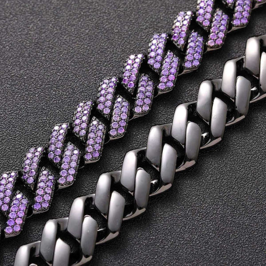 15mm Purple Black Gun Cuban Link Chain and Bracelet - Uniquely You Online - Chain and Bracelet