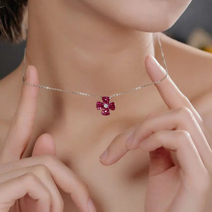 1.6ct Ruby Four Leaf Clover Necklace - Uniquely You Online - Necklace