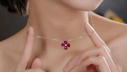 1.6ct Ruby Four Leaf Clover Necklace - Uniquely You Online - Necklace