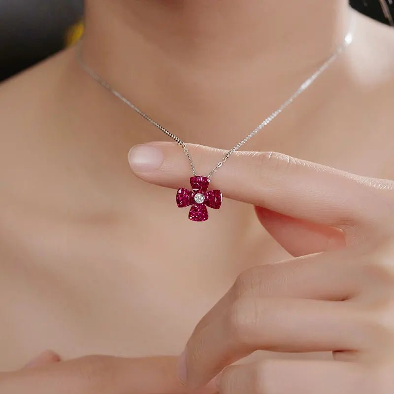 1.6ct Ruby Four Leaf Clover Necklace - Uniquely You Online - Necklace