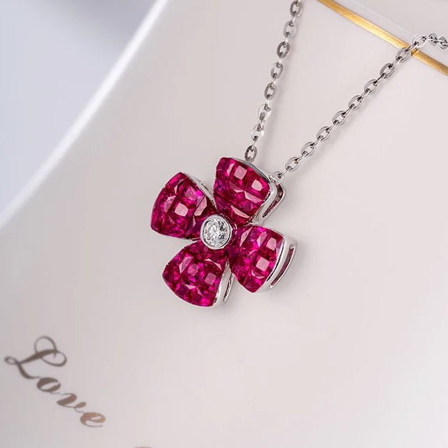 1.6ct Ruby Four Leaf Clover Necklace - Uniquely You Online - Necklace