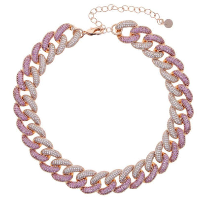 16mm Chunky Pink Two-tone Cuban Link Choker - Uniquely You Online - Necklace