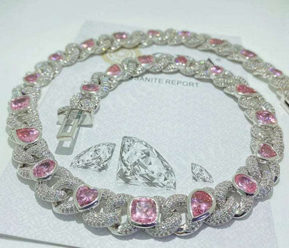 18mm Moissanite Pink Shapes Cuban Link Chain - Uniquely You Online - Necklace