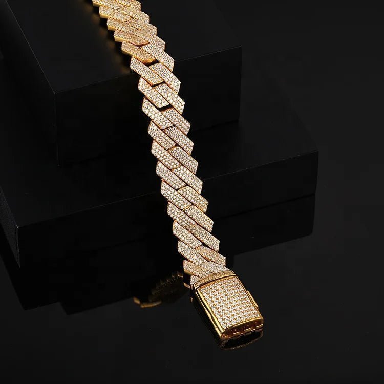18mm Round Moissanite 3-Row Square Cuban Link Chain Necklace and Bracelet - Uniquely You Online - Chain and Bracelet