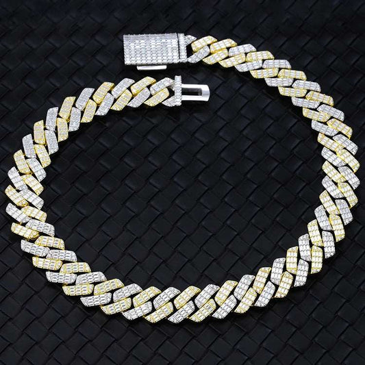 19mm Yellow Striped Baguette Moissanite Cuban Link Chain and Bracelet - Uniquely You Online - Chain and Bracelet