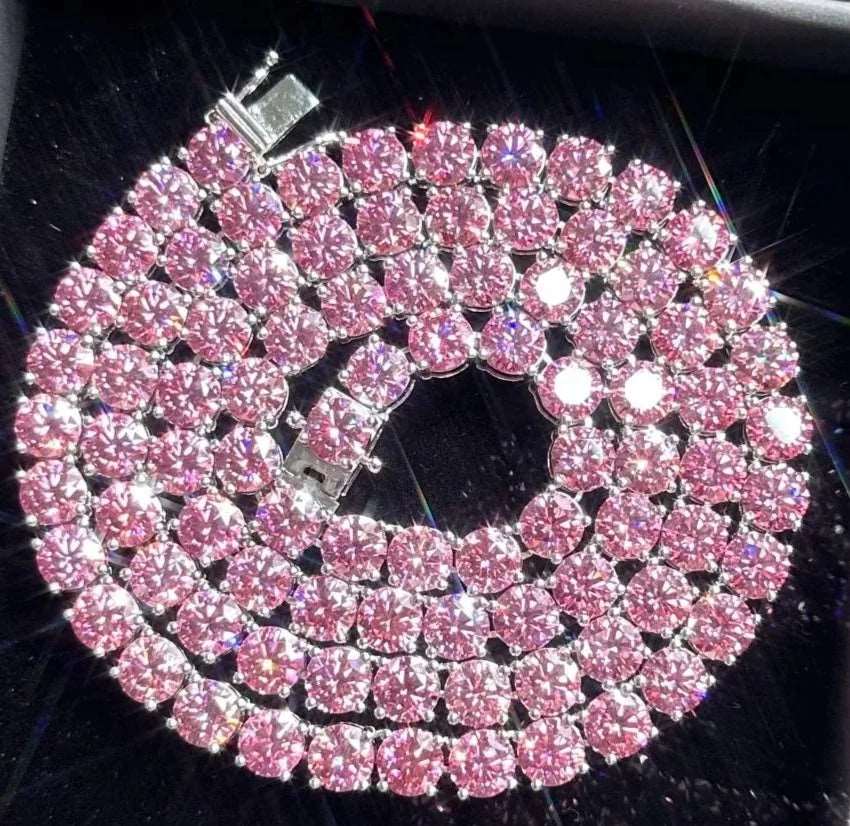 1ct 6.5mm Pink Moissanite Tennis Necklace and Bracelet - Uniquely You Online - Chain and Bracelet