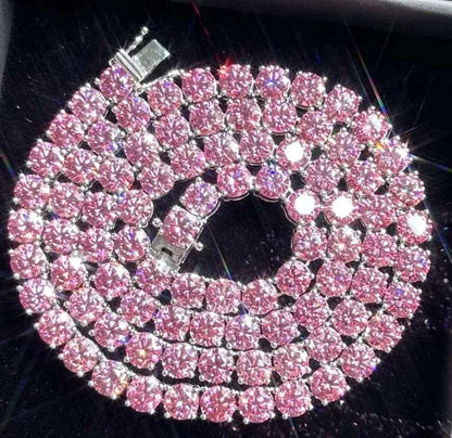 1ct 6.5mm Pink Moissanite Tennis Necklace and Bracelet - Uniquely You Online - Chain and Bracelet