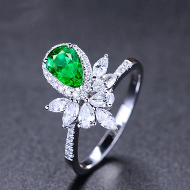 1ct Emerald Flower Tear Drop Ring - Uniquely You Online - Ring