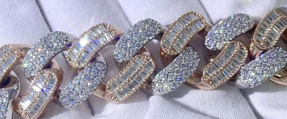 20mm Moissanite Rose Gold Baguette Cuban Link Bracelet with Custom Name Clasp - Uniquely You Online - Bracelet