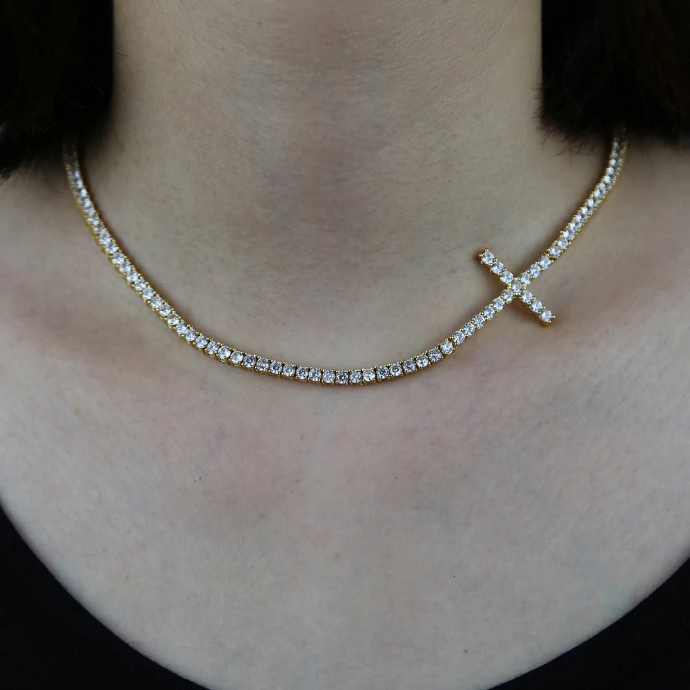 3mm CZ Cross Tennis Necklace - Uniquely You Online - Necklace