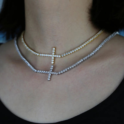 3mm CZ Cross Tennis Necklace - Uniquely You Online - Necklace