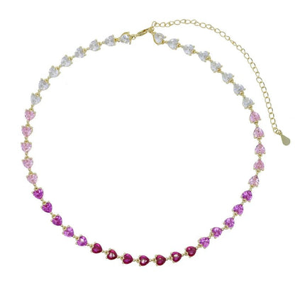 5mm CZ Gradient Pink and Red Heart Tennis Necklace - Uniquely You Online - Necklace
