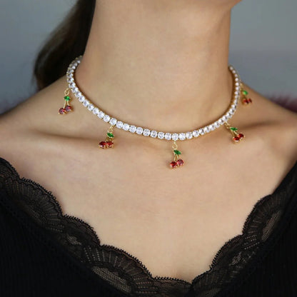 5mm CZ Tennis Cherry Charm Choker - Uniquely You Online - Necklace