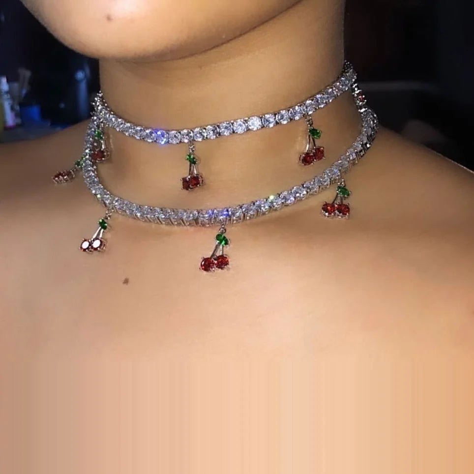 5mm CZ Tennis Cherry Charm Choker - Uniquely You Online - Necklace