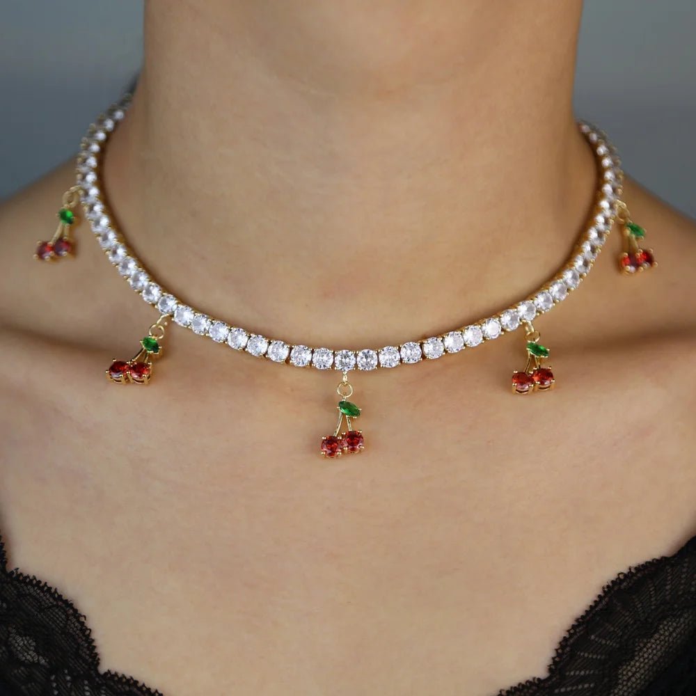 5mm CZ Tennis Cherry Charm Choker - Uniquely You Online - Necklace