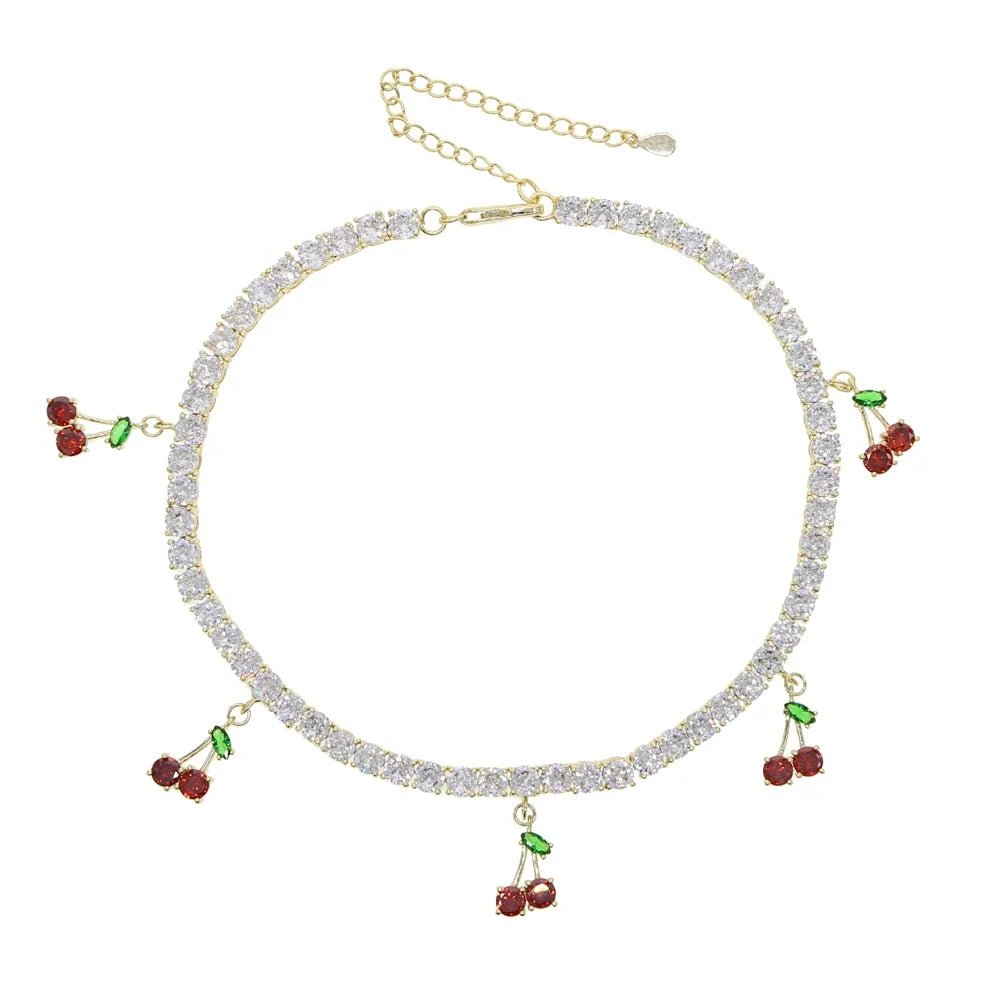 5mm CZ Tennis Cherry Charm Choker - Uniquely You Online - Necklace