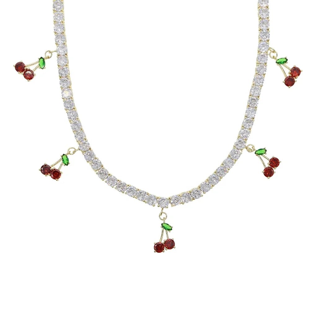 5mm CZ Tennis Cherry Charm Choker - Uniquely You Online - Necklace