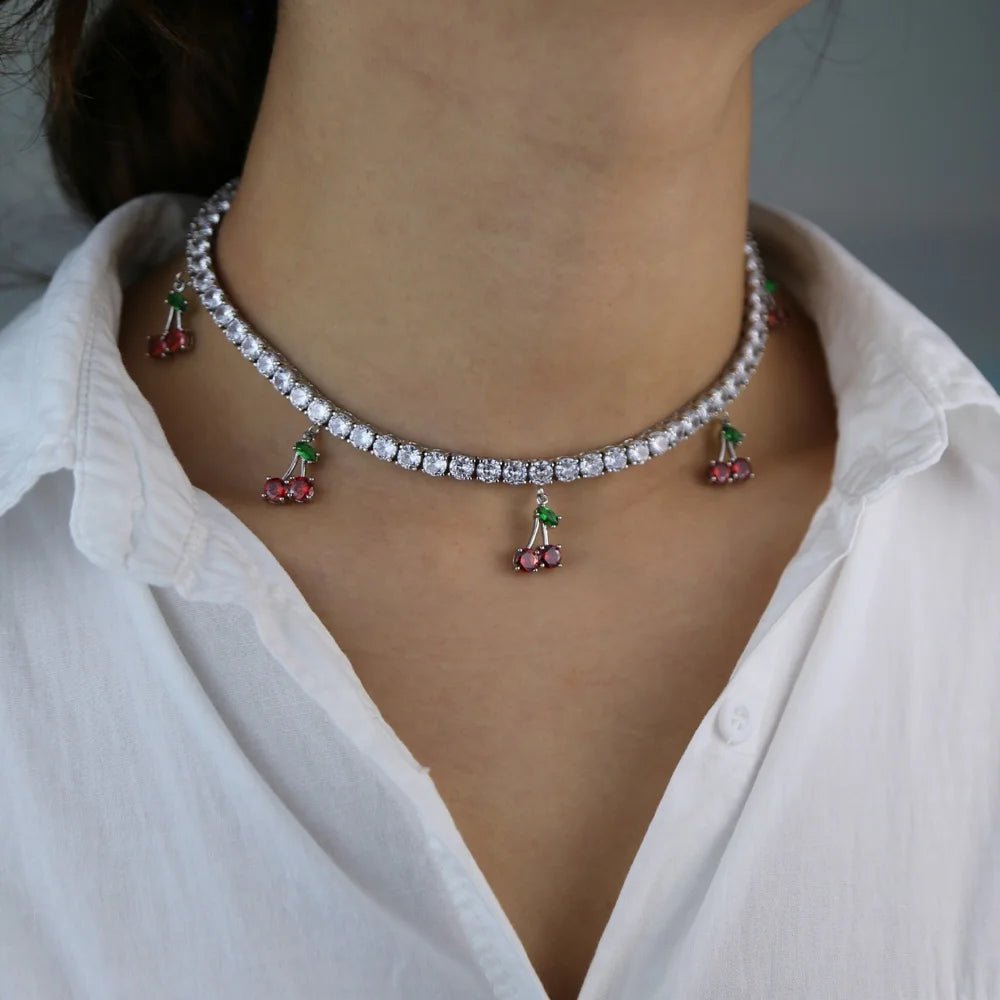 5mm CZ Tennis Cherry Charm Choker - Uniquely You Online - Necklace