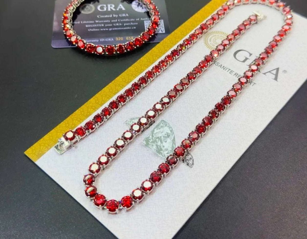 6.5mm Garnet Red Moissanite Tennis Necklace and Bracelet - Uniquely You Online - Chain and Bracelet