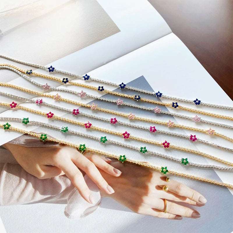 7mm CZ Flower Charm Tennis Necklace - Uniquely You Online - Necklace