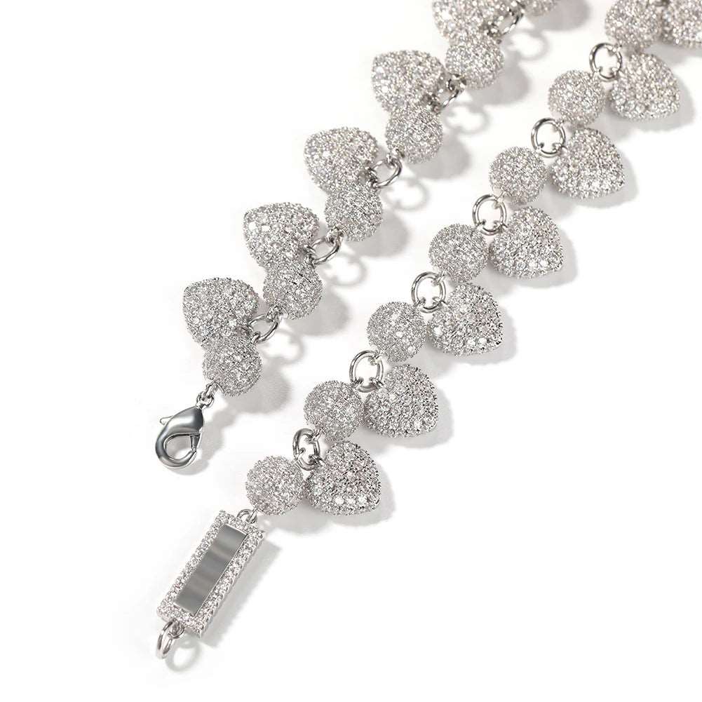 8mm CZ Ball Heart Link Custom Name Plate Necklace - Uniquely You Online - Chains