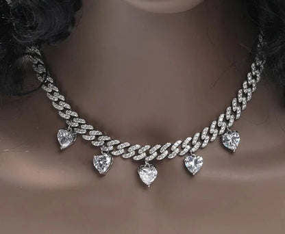 9mm CZ Heart Charm Cuban Link Necklace - Uniquely You Online - Chain