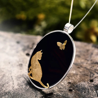 Agate Cat and Butterfly Pendant - Uniquely You Online - Pendant