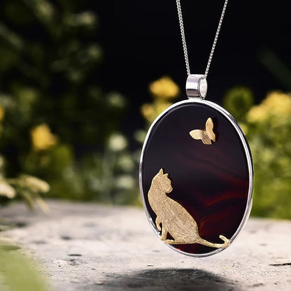 Agate Cat and Butterfly Pendant - Uniquely You Online - Pendant