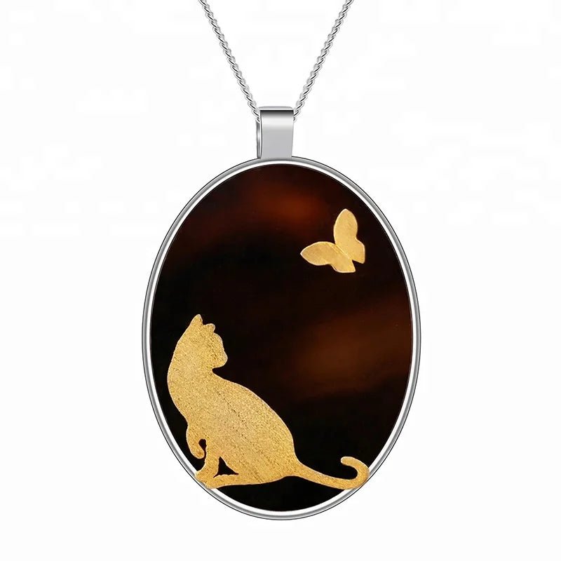 Agate Cat and Butterfly Pendant - Uniquely You Online - Pendant