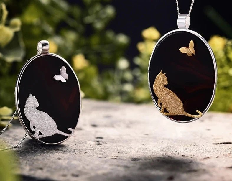 Agate Cat and Butterfly Pendant - Uniquely You Online - Pendant