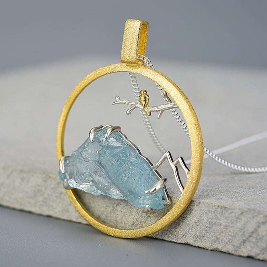 Aquamarine Gemstone Circle Pendant - Uniquely You Online - Pendant