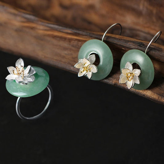 Aventurine Lotus Jewelry Set - Uniquely You Online - Jewelry Set