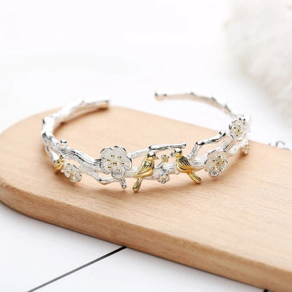 Bird Branch Flower Cuff Bracelet - Uniquely You Online - Bracelet