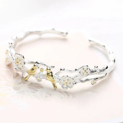 Bird Branch Flower Cuff Bracelet - Uniquely You Online - Bracelet