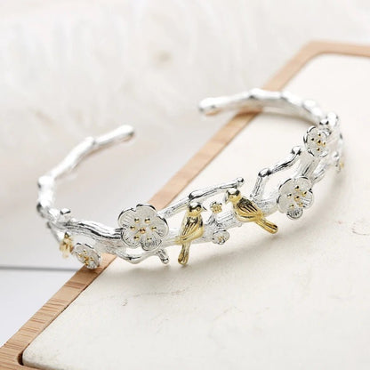 Bird Branch Flower Cuff Bracelet - Uniquely You Online - Bracelet