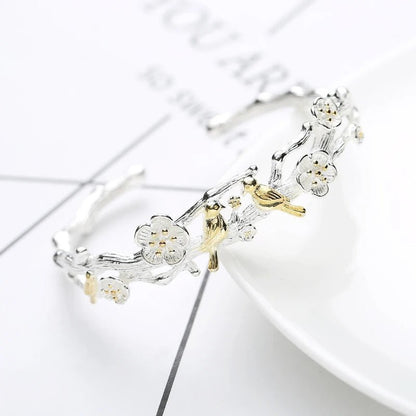 Bird Branch Flower Cuff Bracelet - Uniquely You Online - Bracelet