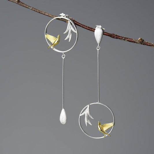 Bird Circle Asymmetrical Dangle Earrings - Uniquely You Online - Earrings