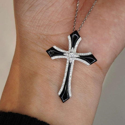 Black Onyx Diamond Cross Pendant - Uniquely You Online - Pendant