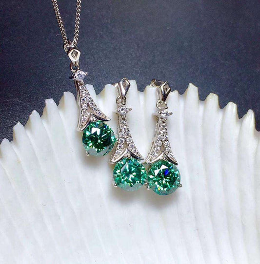 Blue Green Tower Jewelry Necklace and Earrings - Uniquely You Online - Jewelry Set