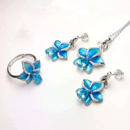 Blue Topaz Flower Jewelry Set - Uniquely You Online - Jewelry Set