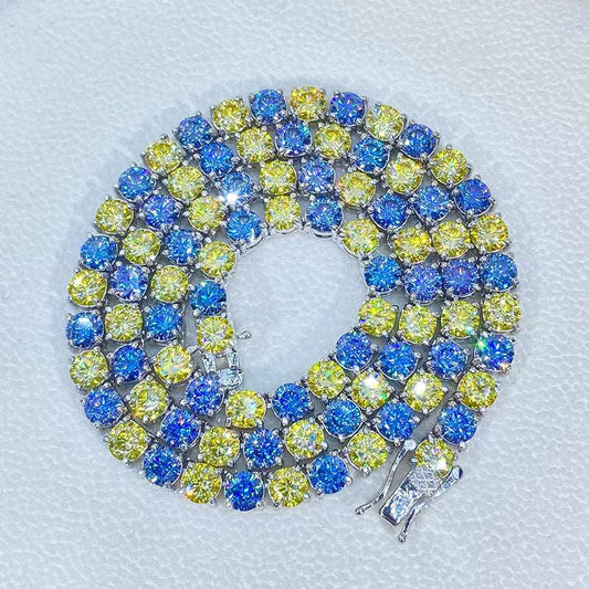 Blue/Yellow Moissanite Tennis Necklace and Bracelet - Uniquely You Online - Necklace