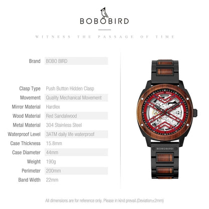 Bobo Bird Wood Frame Skeleton Watch - Uniquely You Online - Watch