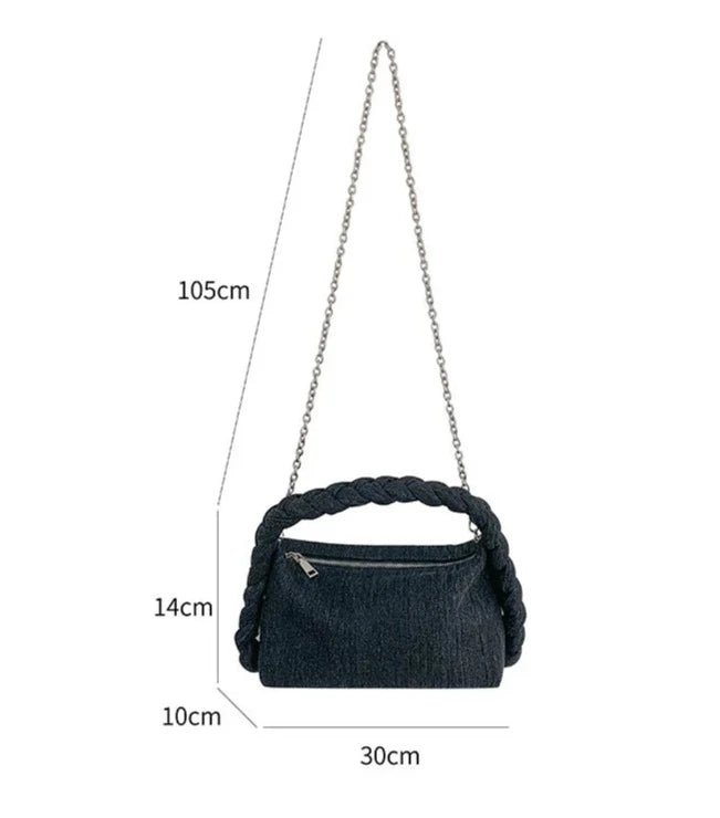 Braided Denim Rope Handle Bag - Uniquely You Online - Handbag