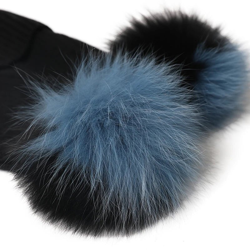 Cashmere Fox Fur Pom Pom Knitted Beanie - Uniquely You Online - Hat