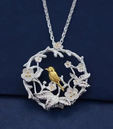 Center Bird Flower Pendant with Necklace - Uniquely You Online - Pendant with Necklace