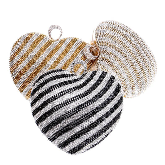 Crystal Striped Heart Bag - Uniquely You Online - Clutch