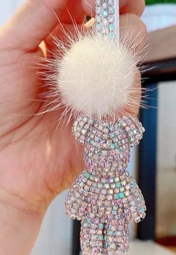 Crystal Teddy Bear Pom Bag Charm - Uniquely You Online - Bag Charm