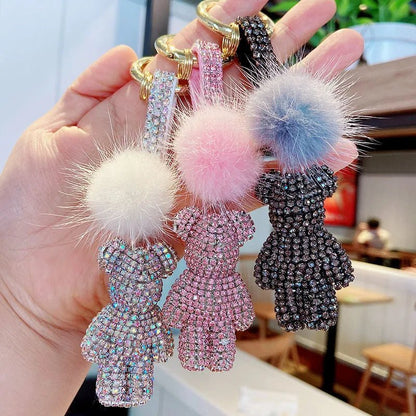 Crystal Teddy Bear Pom Bag Charm - Uniquely You Online - Bag Charm