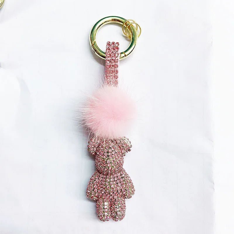 Crystal Teddy Bear Pom Bag Charm - Uniquely You Online - Bag Charm