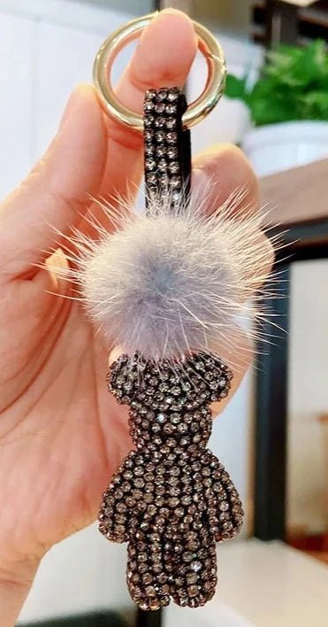 Crystal Teddy Bear Pom Bag Charm - Uniquely You Online - Bag Charm